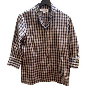 Blue and White Checkered Button-Up Shirt